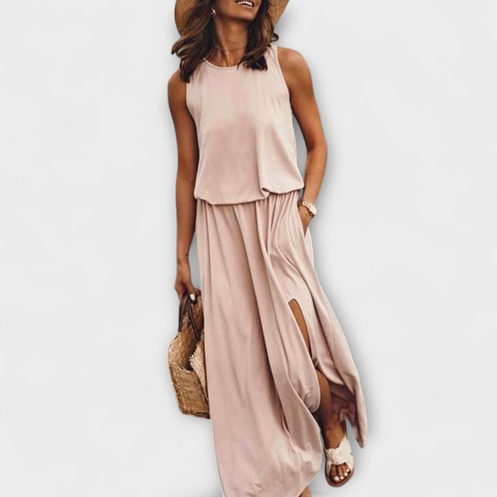 Vestido ligero, suelto, sin mangas y con escote redondo
