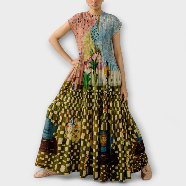Amara - Vestido Plisado con Estampado Animal