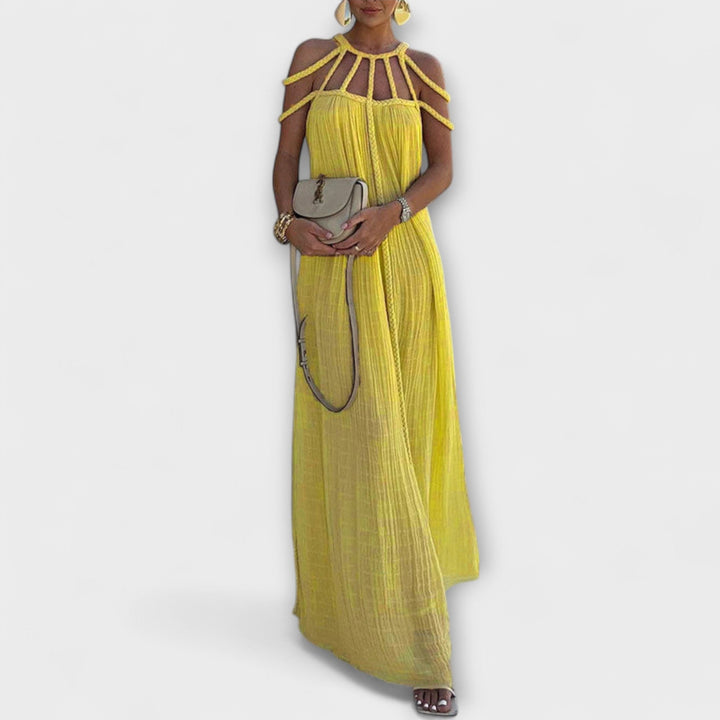 Briar - Vestido Maxi Chic Hecho de Mezcla de Lino con Tirantes Draped