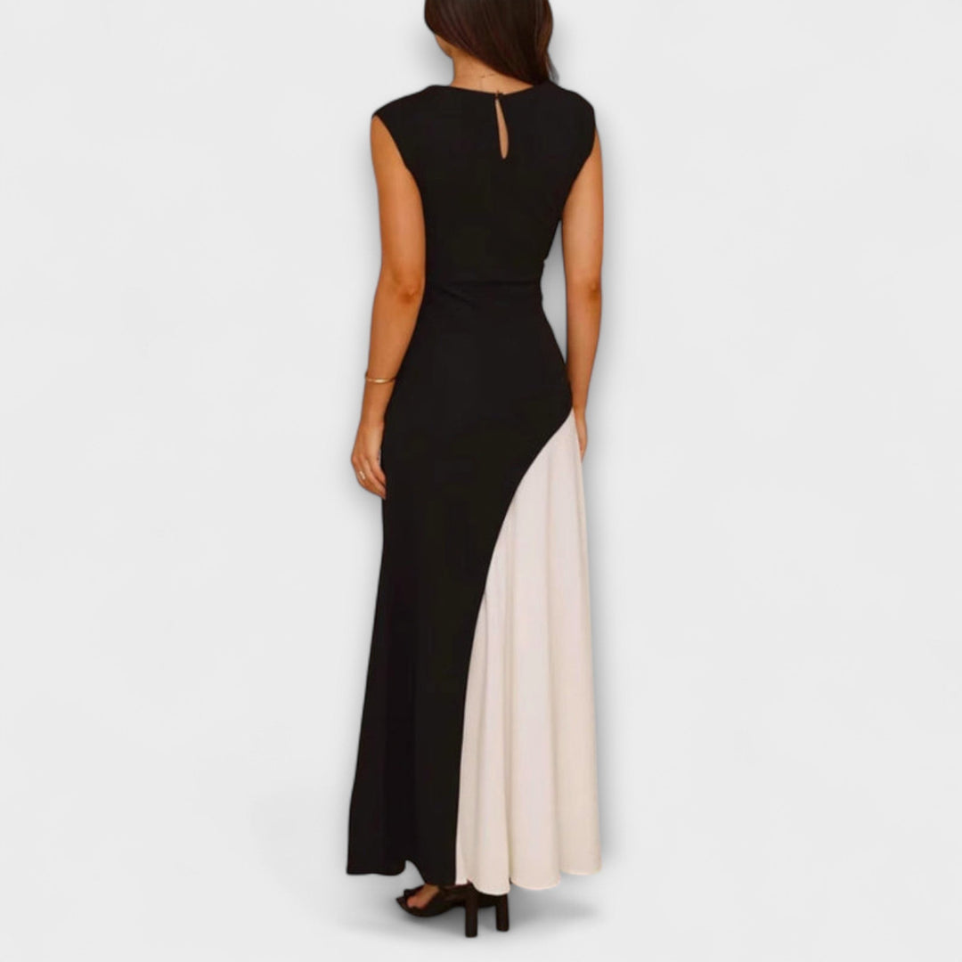 Isabel - Vestido de Cintura con Bloques de Color Monocromático