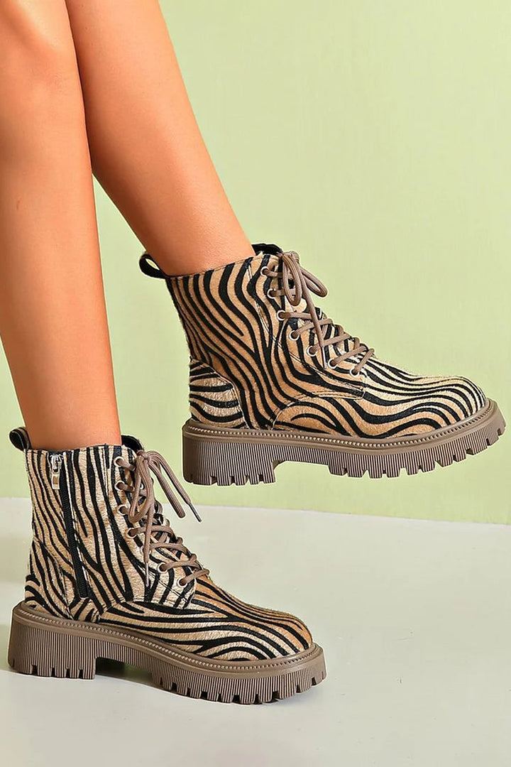 Blair | Botas de Encaje con Estampado de Cebra