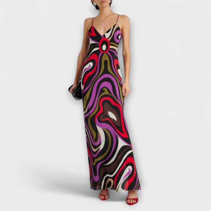 Daphne - Vestido Maxi en Estampado Mármol