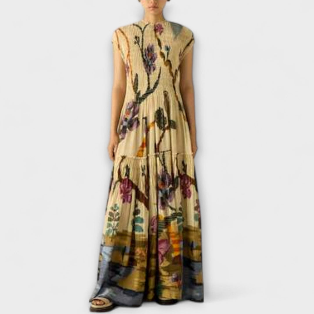 Amanda - Vestido Maxi con Diseño de Estampado Plisado