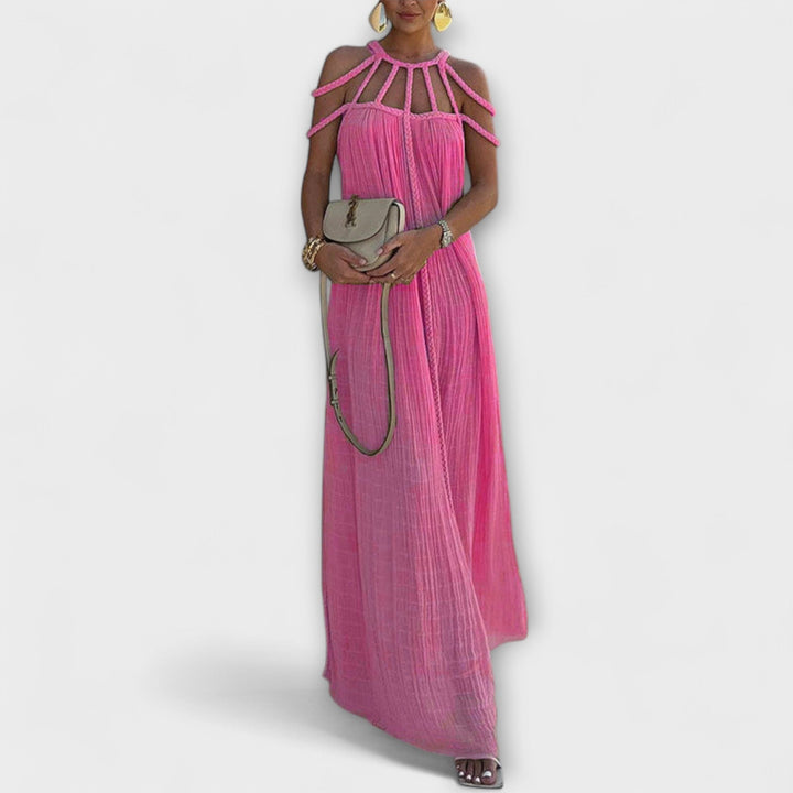 Briar - Vestido Maxi Chic Hecho de Mezcla de Lino con Tirantes Draped