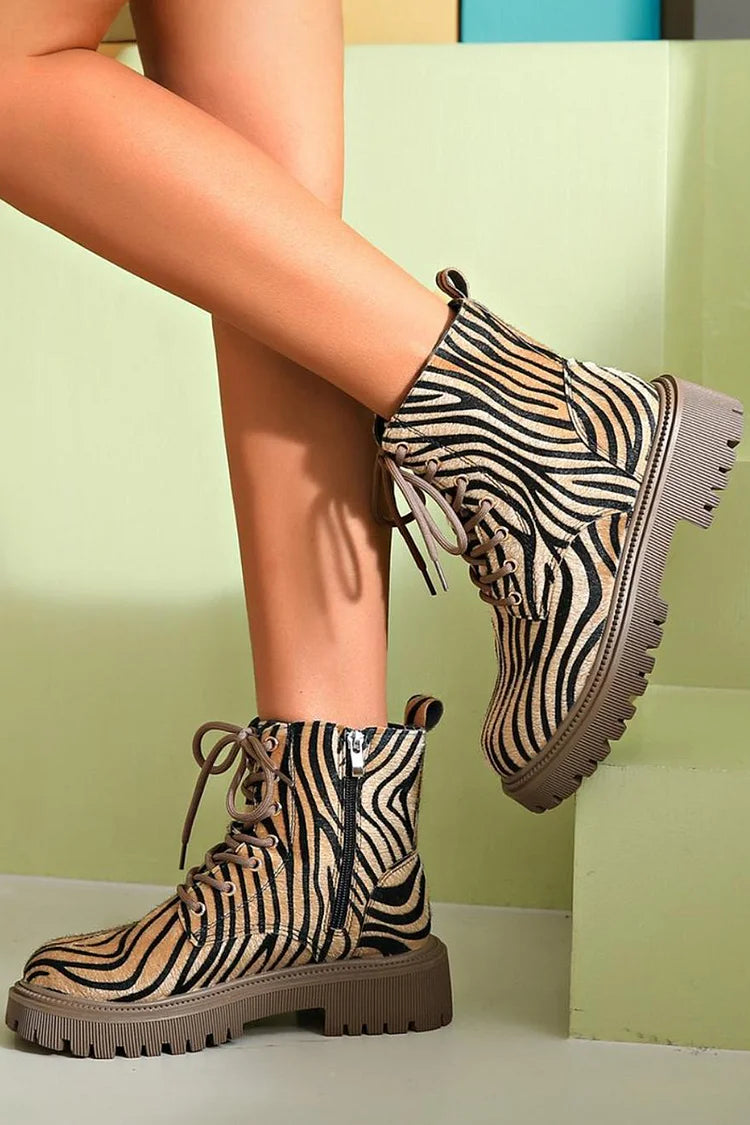 Blair | Botas de Encaje con Estampado de Cebra