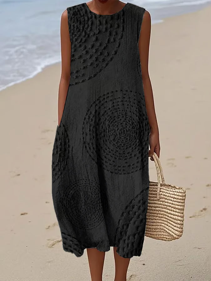 Eliza | Vestido Midi Sin Mangas Bordado Suave