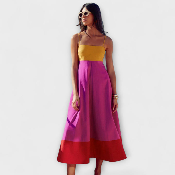 Vestido de tirantes de bloque de color