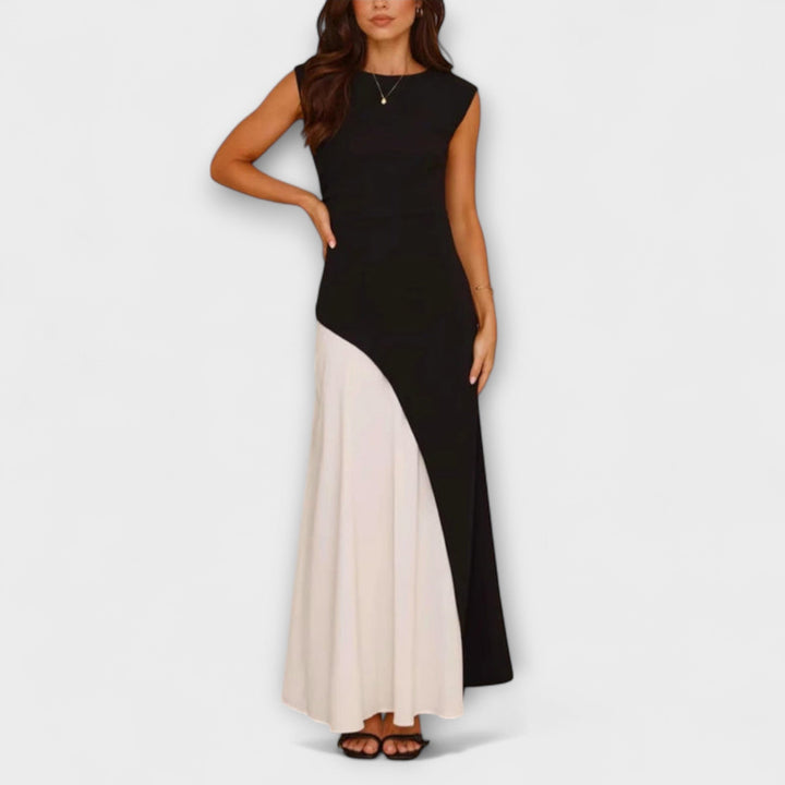 Isabel - Vestido de Cintura con Bloques de Color Monocromático