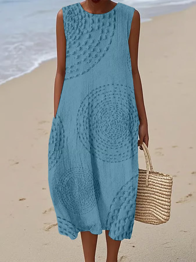 Eliza | Vestido Midi Sin Mangas Bordado Suave