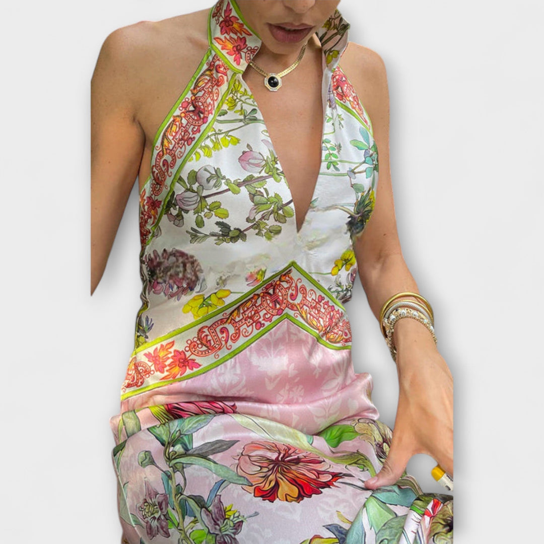 Ayla - Vestido Maxi Sin Mangas con Patrón Floral