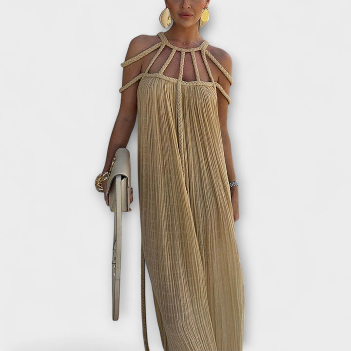 Briar - Vestido Maxi Chic Hecho de Mezcla de Lino con Tirantes Draped