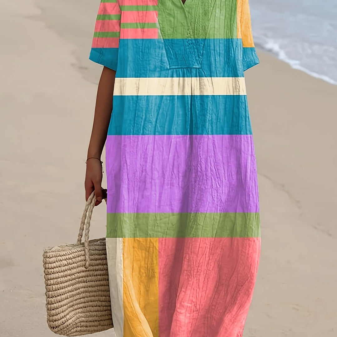 Pippa | Vestido Midi Viscoso con Bloqueo de Color