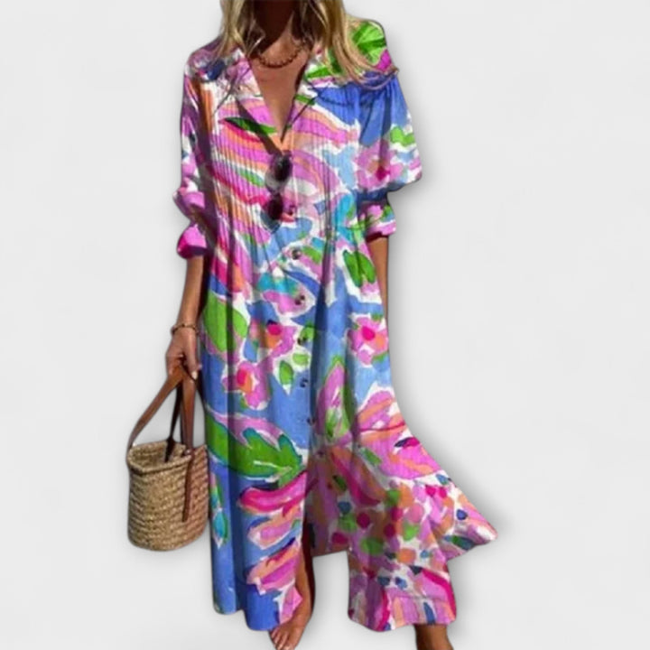 Lila - Vestido Maxi Halagador con Cobertura para el Abdomen