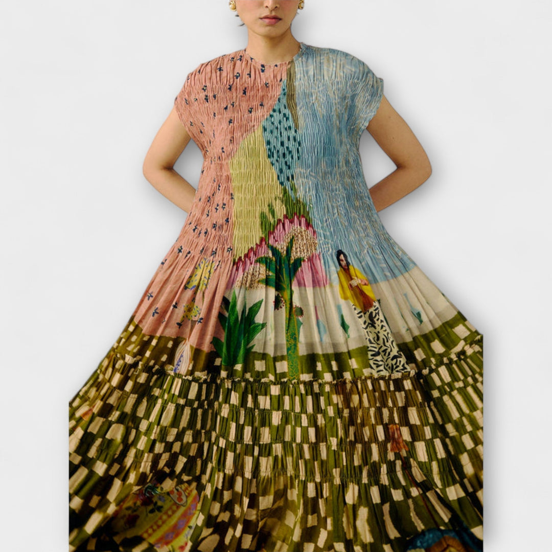 Amara - Vestido Plisado con Estampado Animal