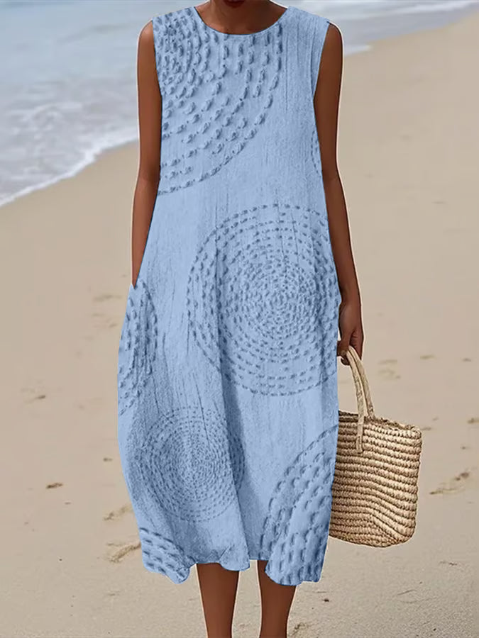 Eliza | Vestido Midi Sin Mangas Bordado Suave