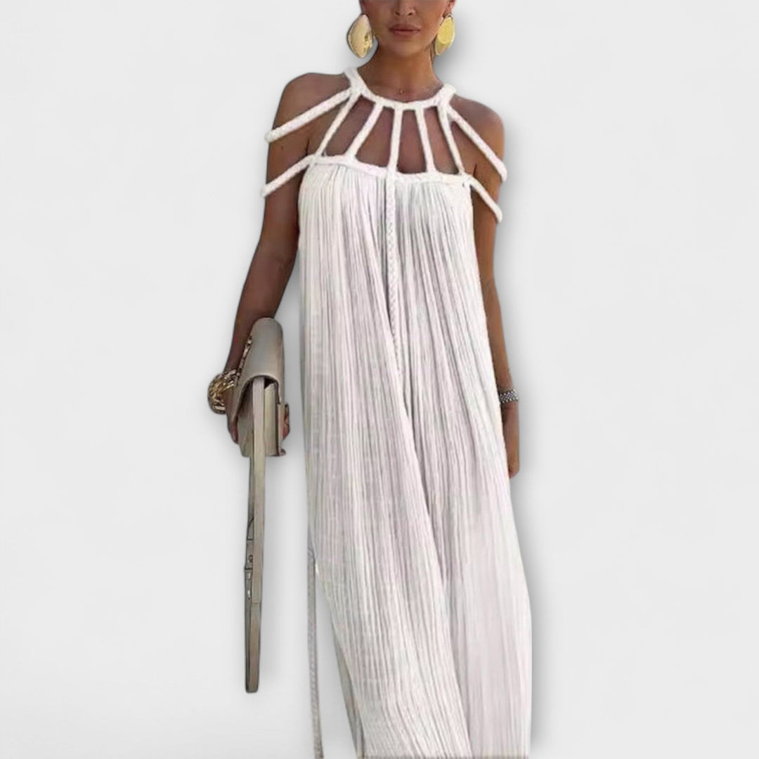 Briar - Vestido Maxi Chic Hecho de Mezcla de Lino con Tirantes Draped