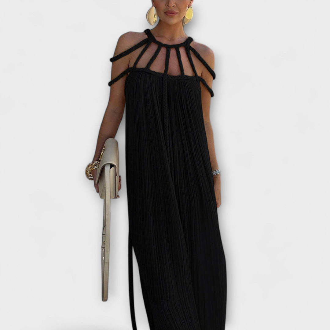 Briar - Vestido Maxi Chic Hecho de Mezcla de Lino con Tirantes Draped