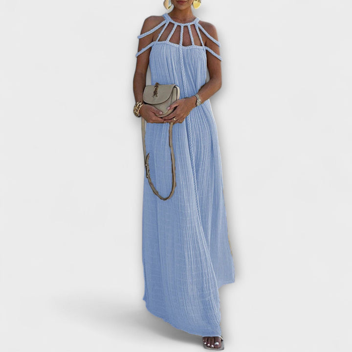 Briar - Vestido Maxi Chic Hecho de Mezcla de Lino con Tirantes Draped