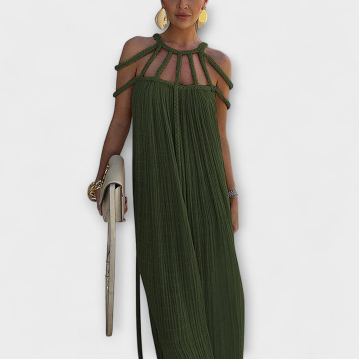 Briar - Vestido Maxi Chic Hecho de Mezcla de Lino con Tirantes Draped